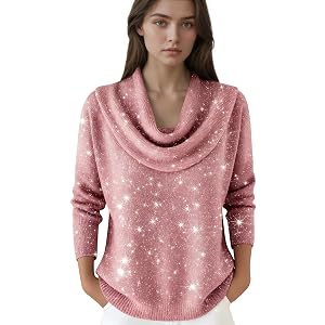 Cowl Neck Sweater for Women Trendy Casual Loose Pullover Long Sleeve Knit Top Cozy Sweaters Fall Fashion Winter