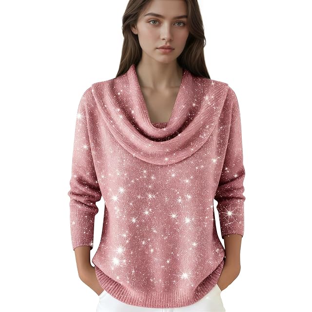 Cowl Neck Sweater for Women Trendy Casual Loose Pullover Long Sleeve Knit Top Cozy Sweaters Fall Fashion Winter