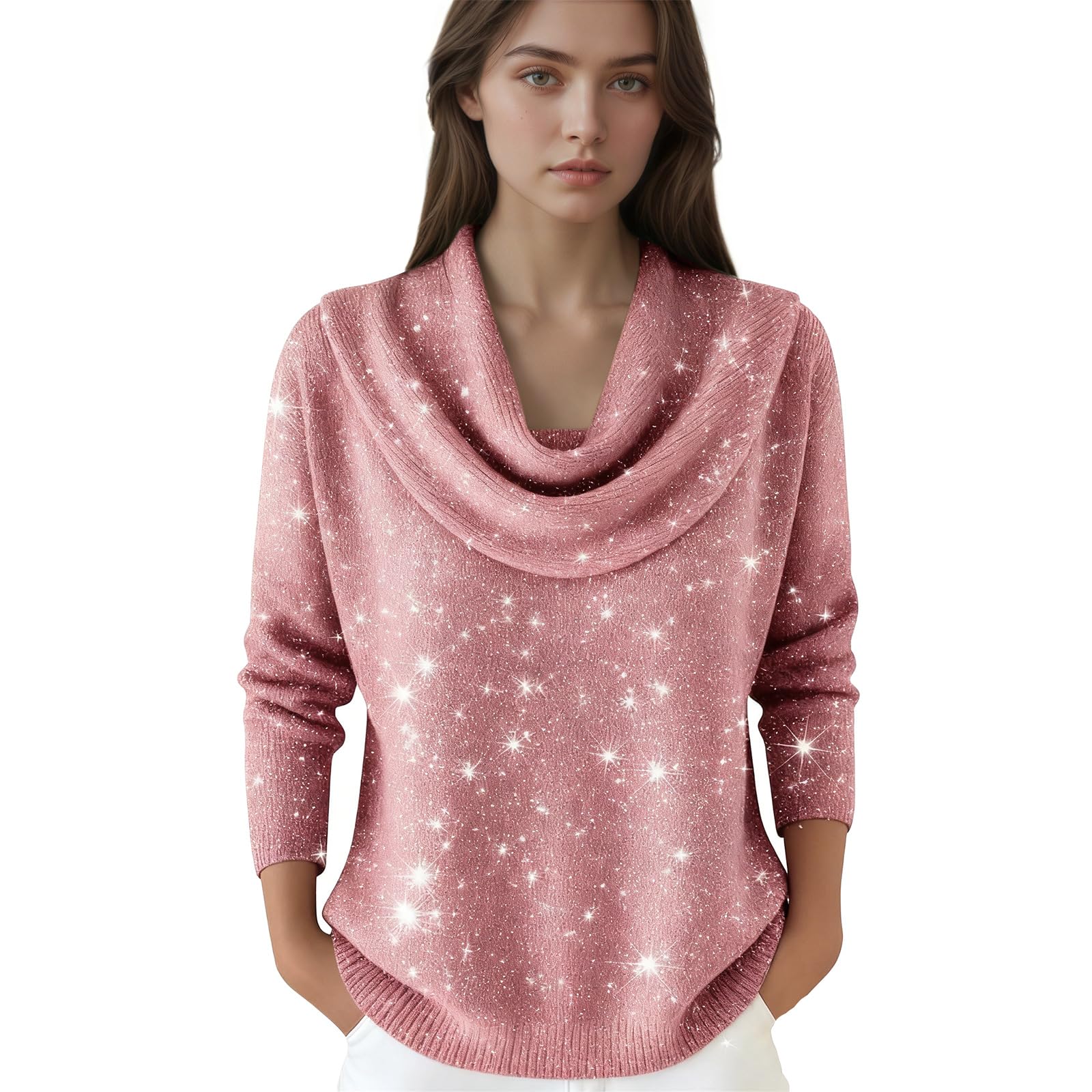 Cowl Neck Sweater for Women Trendy Casual Loose Pullover Long Sleeve Knit Top Cozy Sweaters Fall Fashion Winter