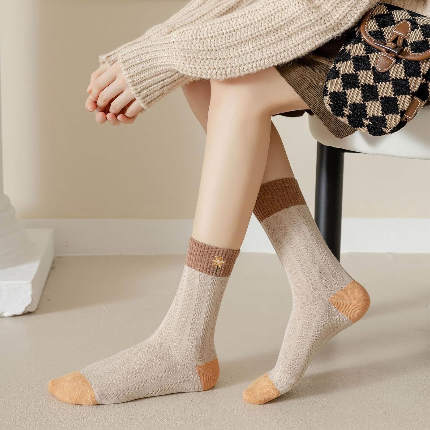 DXYAKY 5 Pairs Vintage Floral Crew Socks for Women, Soft Cotton Embroidered, Cottagecore Ruffle Socks for Casual & Dress Wear - Image 3