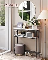 Vista 4 de VASAGLE Console Table, 2-Tier Narrow Sofa Table with 2 Shelves, 7.9 x 31.5 x 31.5 Inches, for Living Room, Hallway, Entryway, Marble White and Ink