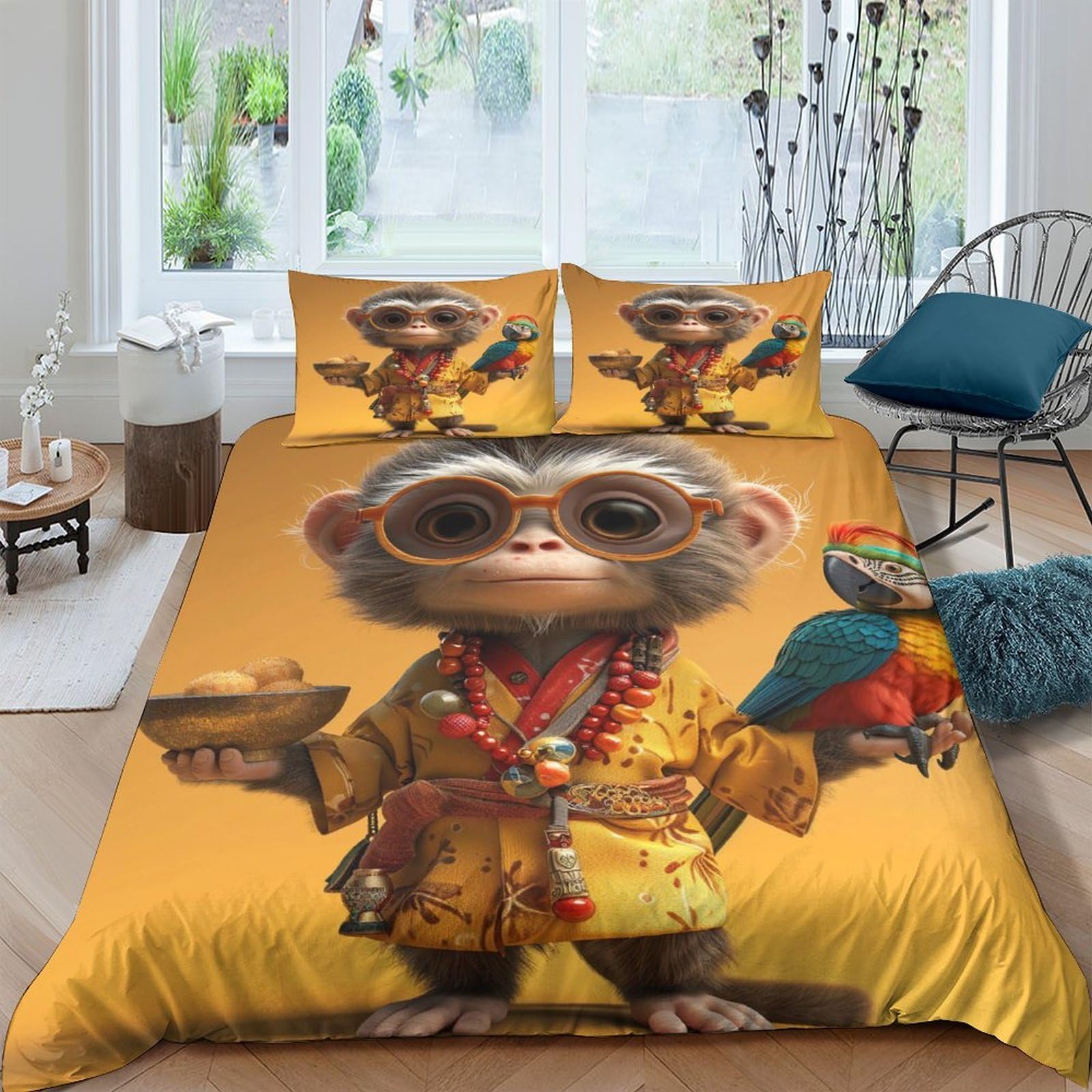 Ctjqhvkz Style-8 3D Printed Cartoon Monkey Fitted Sheet Microfiber Soft Parrot Bed Sheet For Bedroom Decor Dorm Mattress Protection Single（135X200cm）