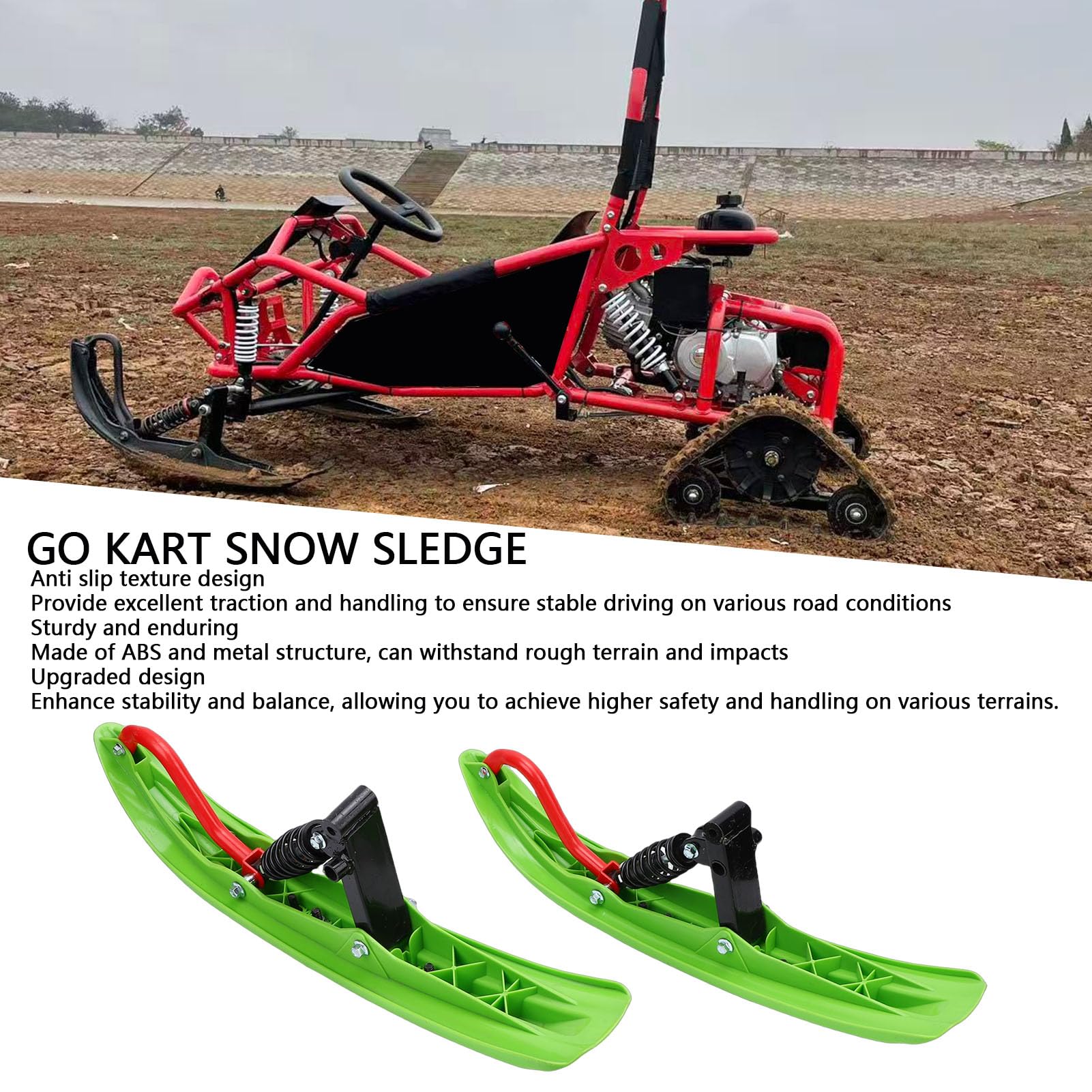 Asixxsix Trineo de Nieve Go Kart, Kit de Esquís de Plástico con Textura Antideslizante y Agarre Mejorado, Construcción de ABS de Metal Resistente, Trineo Delantero para Mayor