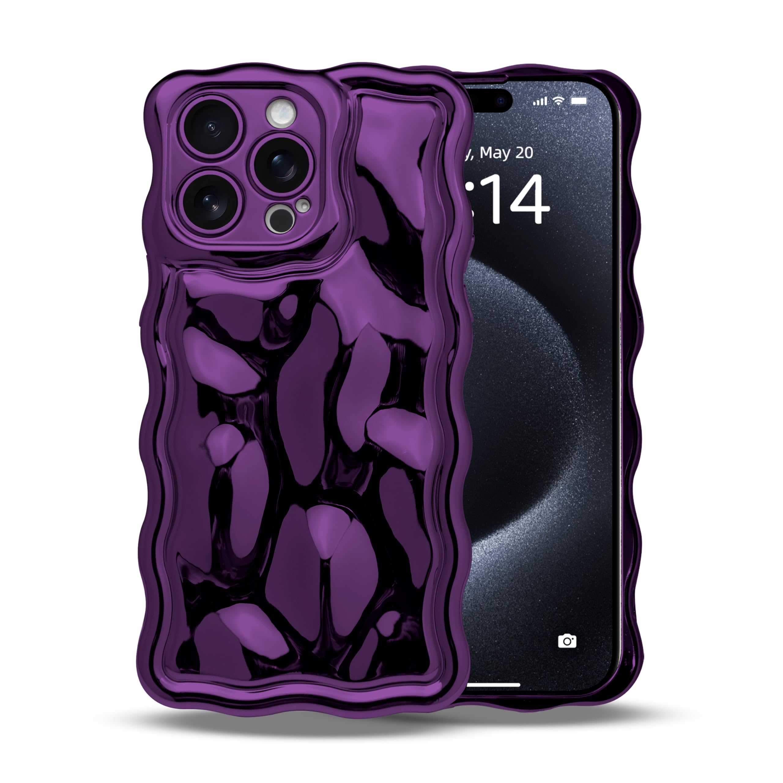 IAIYOXI Case for iPhone 16-3D Meteorite Bubble Pattern, Electroplated Glitter Curly Wavy Frame, Soft TPU Shockproof Glossy Cover (iPhone 16, Purple)