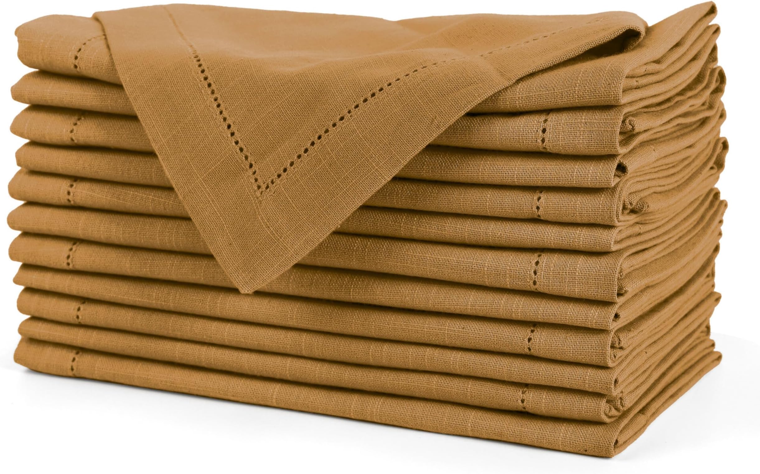 FINGERCRAFT Hemstitched Cotton Table Napkins – Set of 6, 20x20 Inch, 100% Cotton Cloth Napkins with Faggoting Stitching – Durable & Elegant for Parties, Hotels, Everyday Use (Brown Slub)