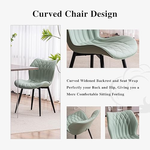 Vista 31 de YOUNIKE Juego de 2 sillas de comedor tapizadas de cuero para cocina, sillas modernas para sala de estar con respaldo curvado ancho y patas de metal