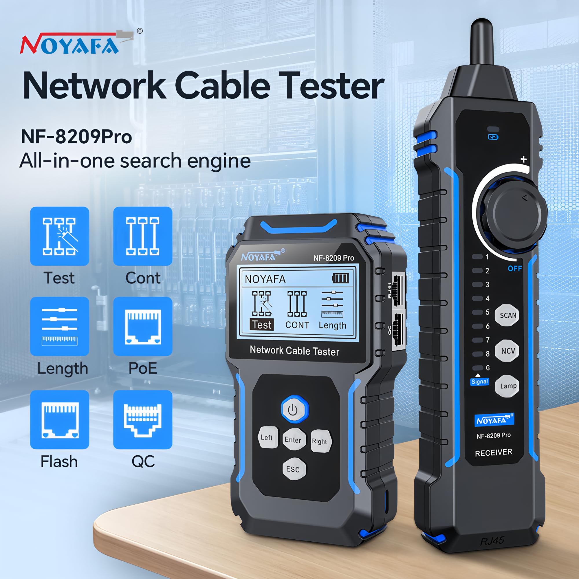 NF-8209 Profi Fortgeschrittener Netzwerkkabeltester mit POE NCV, Multifunktionaler Leitungsverfolger, POE-Leitungsprüfer, All-in-One-Netzwerktool