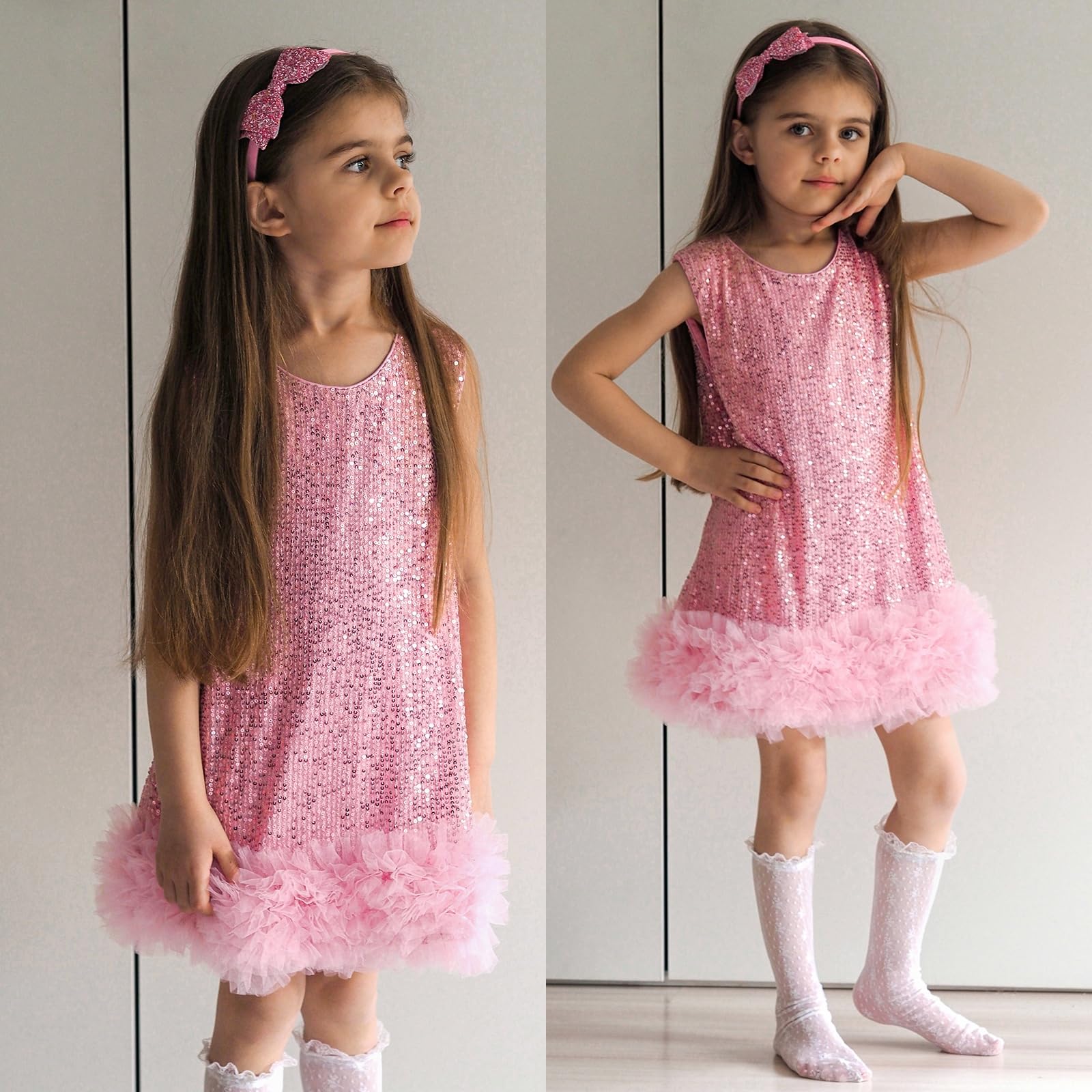 Miipat Vestido Niña Bebé de Terciopelo Lentejuelas Manga Corta Vestidos Niñas Pequeñas Elegantes Invierno Otoño Ropa Princesa para Fiestas Cumpleaños y Bodas