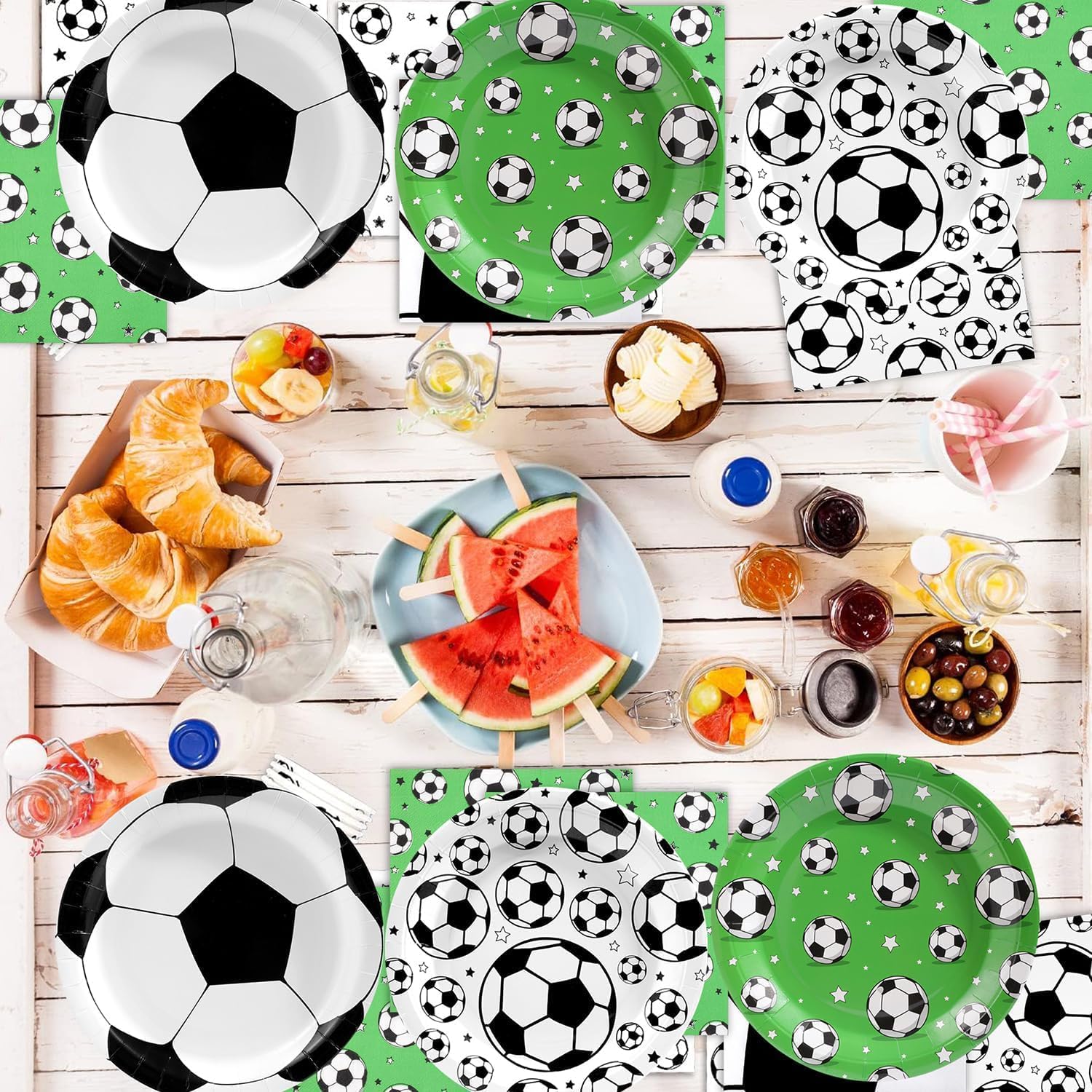 120Pcs Soccer Party Decorations Soccer Birthday Party Supplies Tableware Set Disposable Soccer Print Paper Plates and Napkins for Baby Shower Sports Theme Birthday Decorations - Image 4