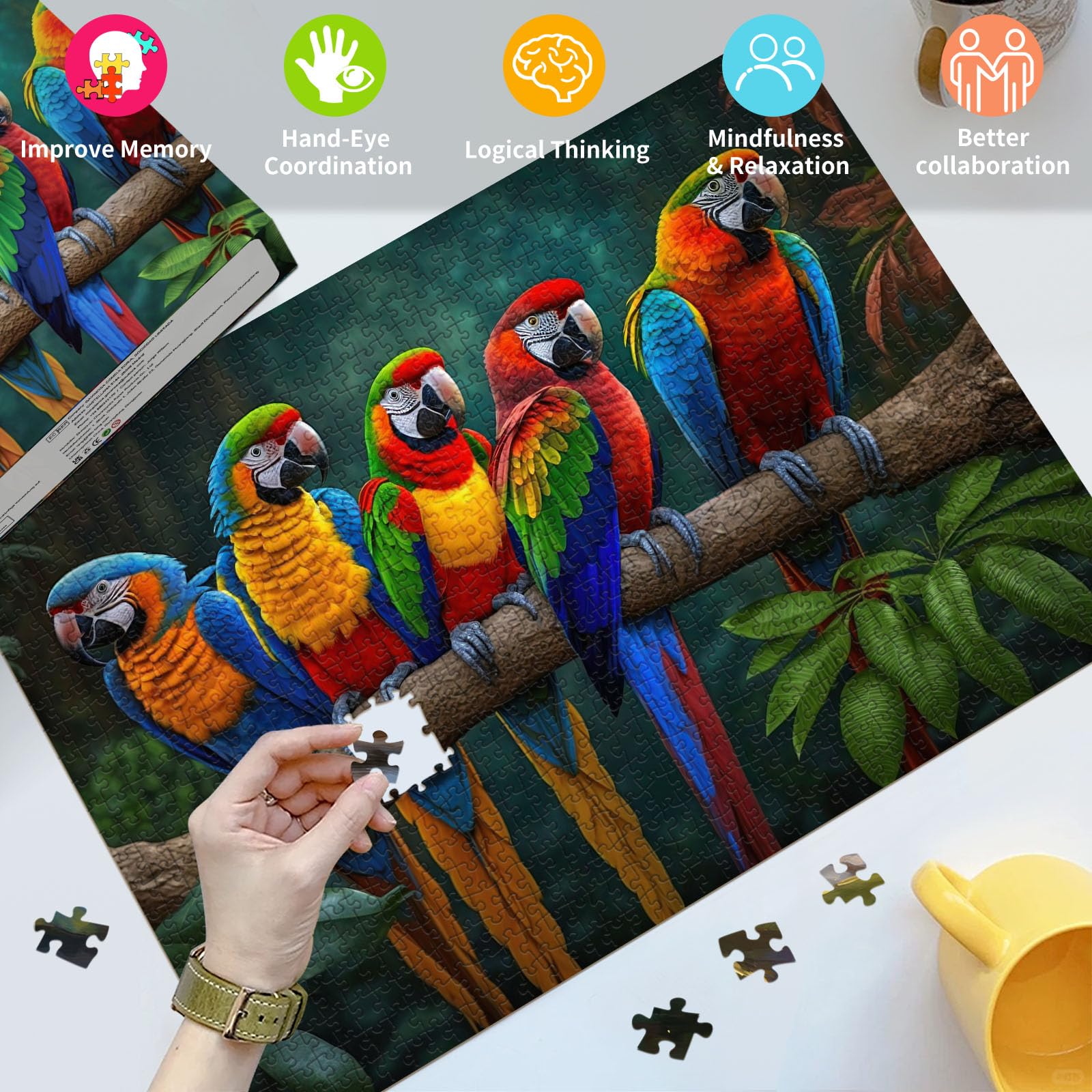 HUADADA -Jigsaw Puzzles for Adults 1000 Piece Colorful Parrot 1000 Piece Jigsaw Puzzles for Adults Gifts, 1000 Pieces - Image 3