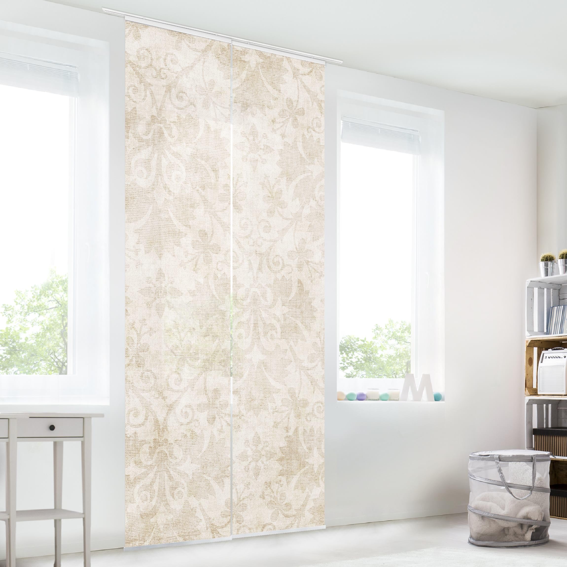 Schiebegardine halbtransparent 60er Paneel Klett Muster Textil lichtdurchlässig - Motiv Vintage Flächenvorhang Wohnzimmer Schlafzimmer 1045 (120x250 cm - 2er Set)