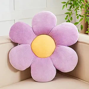 Purple Flower Pillow, 14.9" Cute Flower Shaped Floor Pillow, Aesthetic Floral Plush Daisy Decorative Throw Pillows for Bed Sofa Couch