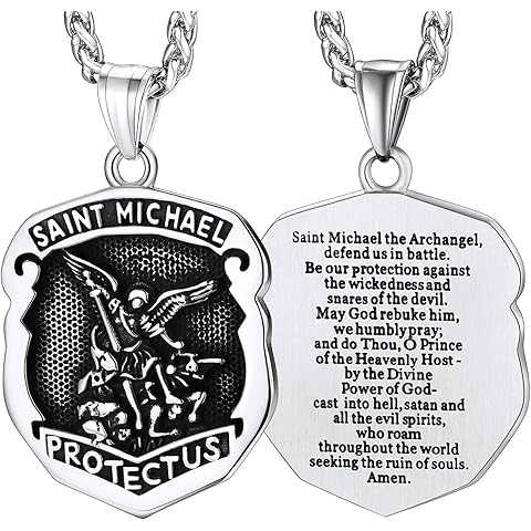 FaithHeart Saint Michael Necklace, Stainless Steel/18K Gold Plated St Michael the Archangel Pendant Amulet for Men Women with Gift Packaging