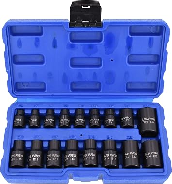 Impact E Torx Star Sockets Female E5 to E24 3/8? and 1/2'' Drive 17pc Set US Pro