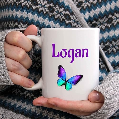 Miniatura 2 de Logan - Taza de café o té con diseño de mariposas grandes de 15 onzas, regalo de cumpleaños único regalo especial