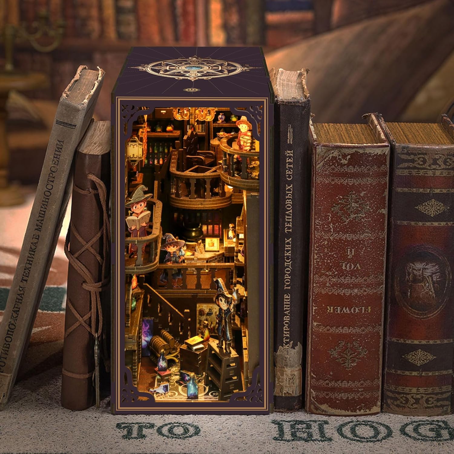 Book Nook Kit, 3D Wooden Puzzles for Adults, DIY Miniature House Kit for Adults, Booknook with LED Light, Gifts for Family, Friends and Book Lovers, Bookshelf Decor(Potion Master)