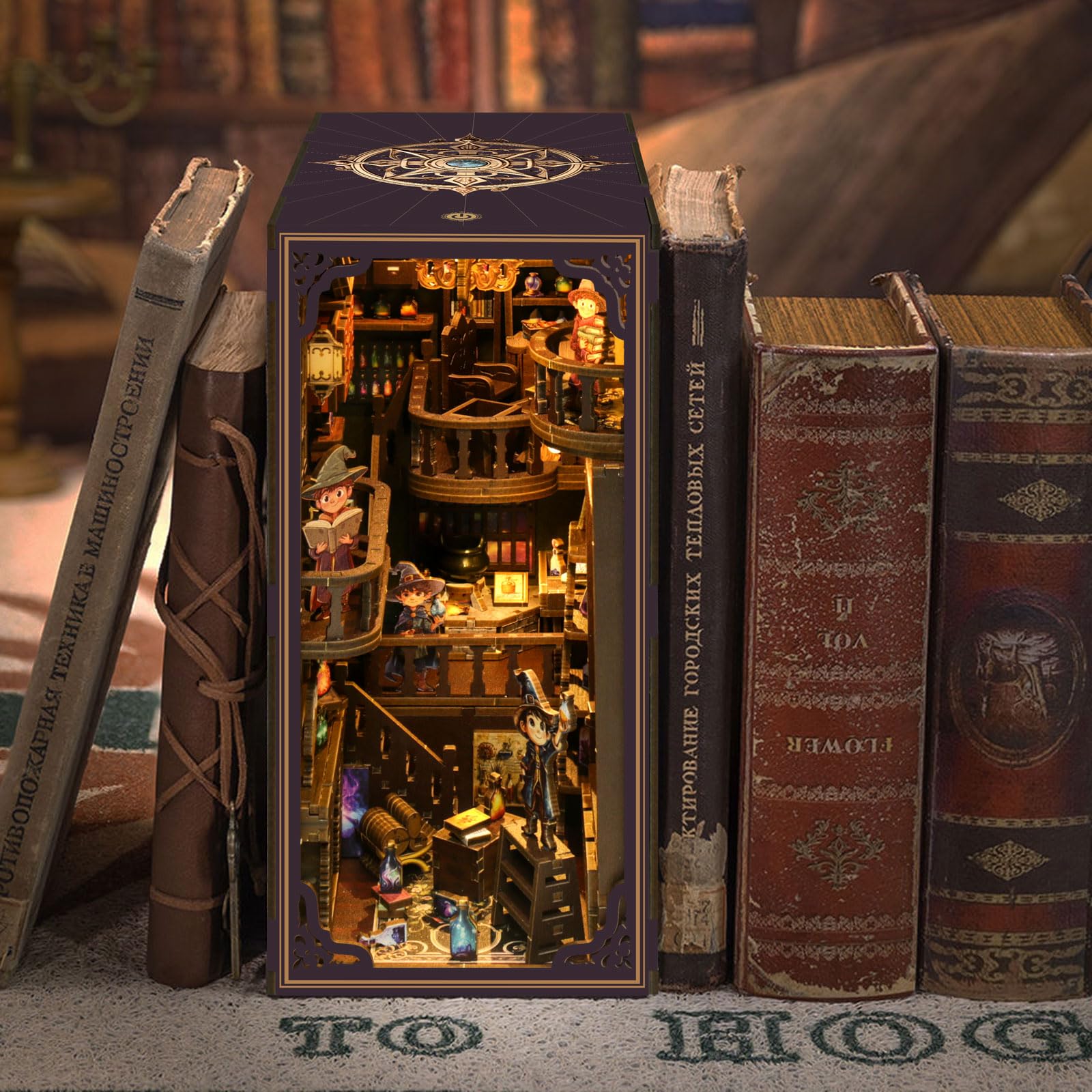 Book Nook Kit, DIY Miniature Dolls House Kit with Furniture and LED Light, 3D Puzzle Wooden Art Bookends - Image 3
