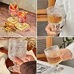 Pumtus 6 Pack de verres à vin vintage, 8 OZ Set de lunettes de gobelet florale embossé, Verre à cocktail à courte tige claire, Coupe de jus de motif pressé unique pour thé glacé, whisky, bière, dessert, fête, anniversaire
