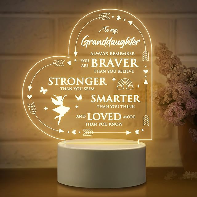 Granddaughter Gifts from Grandma Grandpa, Personalized Christmas Birthday Gifts for Granddaughter Night Light USB Bedside Lamp, 16th 18th 21st Birthday Gifts for Granddaughter Girls from Grandparents