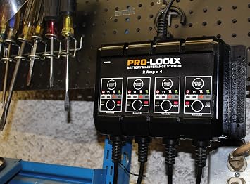 Clore Automotive PL4020, Pro-Logix 4-Bank, 8-Amp (2-Amp Per Bank) Fully Automatic Smart Charger, 12V Battery Charger, Battery Maintainer, Desulfator with Temperature Compensation, Black