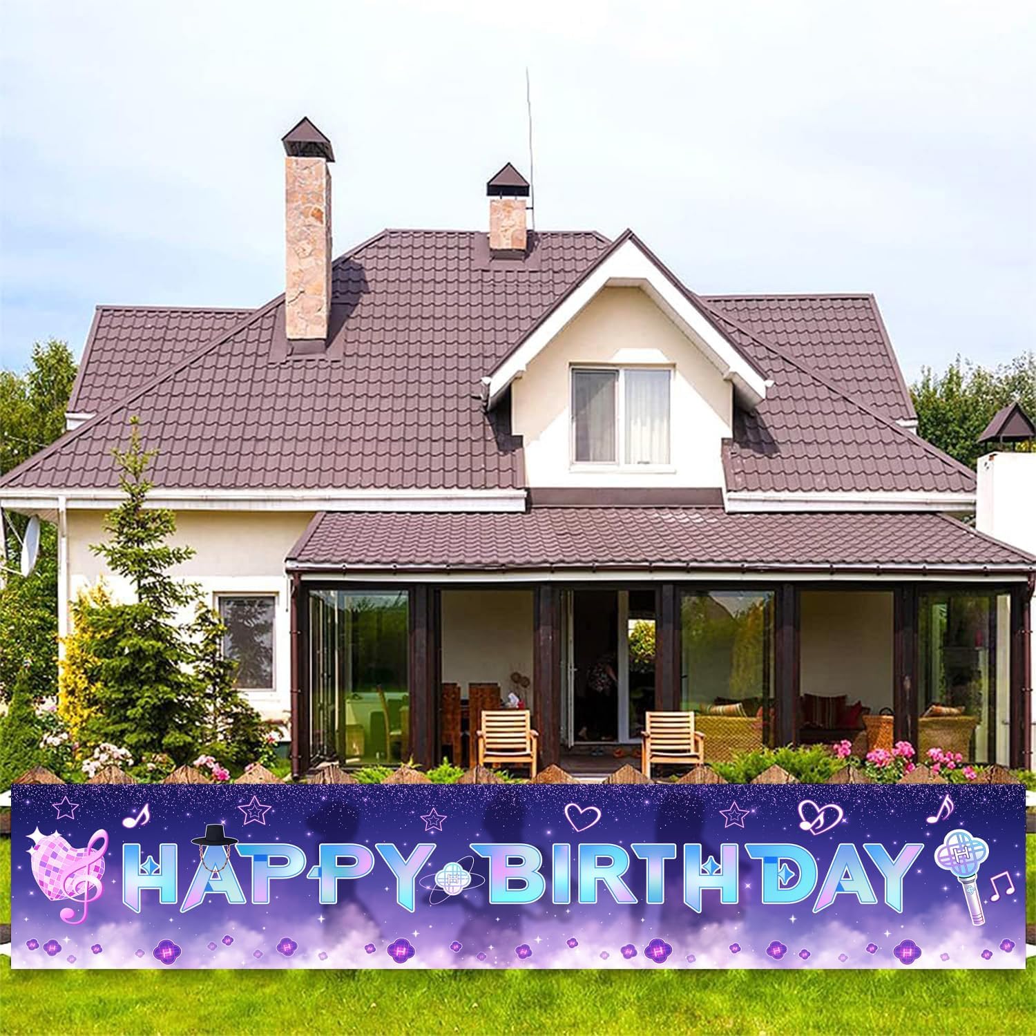 Singer Birthday Party Decorations, Happy Birthday Yard Sign Banner Large Colorful Backdrop Banner Decor for Music Theme party Wall Yard Fence Garage Indoor Outdoor