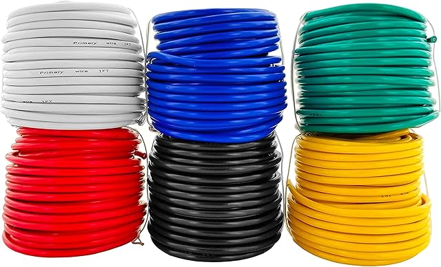 GS Power 100% Copper 14 AWG (American Wire Gauge) Automotive Primary Wire 6 Roll Color Combo (50 Feet Roll, 300 FT Total) for 12V Car Audio Video Trailer Harness Wiring (Also in 16 & 18 GA Combo)