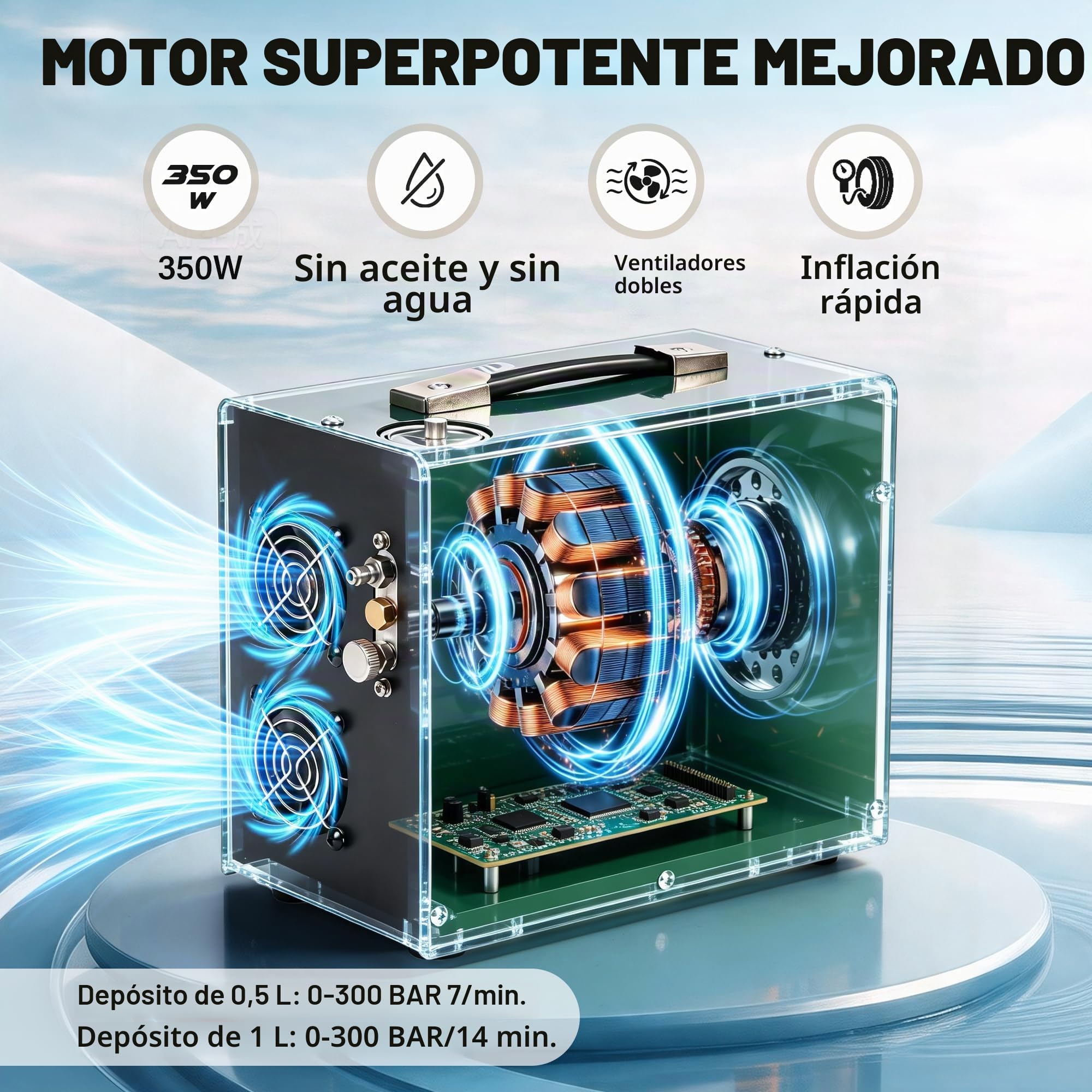 Compresor de aire PCP TUDIVING | 12 V CC/110 V CA | Parada automática | Libre de agua y aceite | 4500 PSI/300 Bar | Estación de llenado de bomba HPA para compresor de buceo, PCPy pistolas de paintball