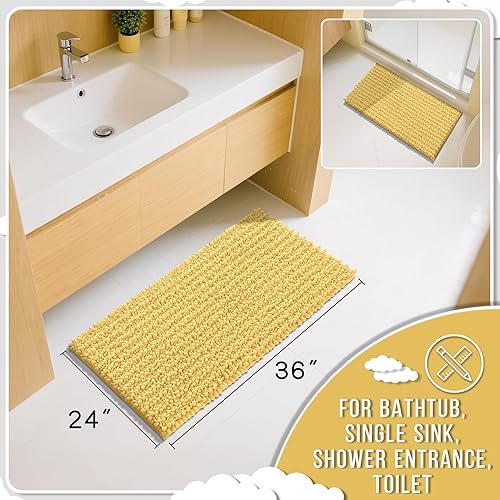 Miniatura 663 de Yimobra - Tapete de baño largo de felpilla, grande de 55.1 x 24 pulgadas, microfibra gruesa, absorbente, extrasuave, antideslizante, peludo, lavable