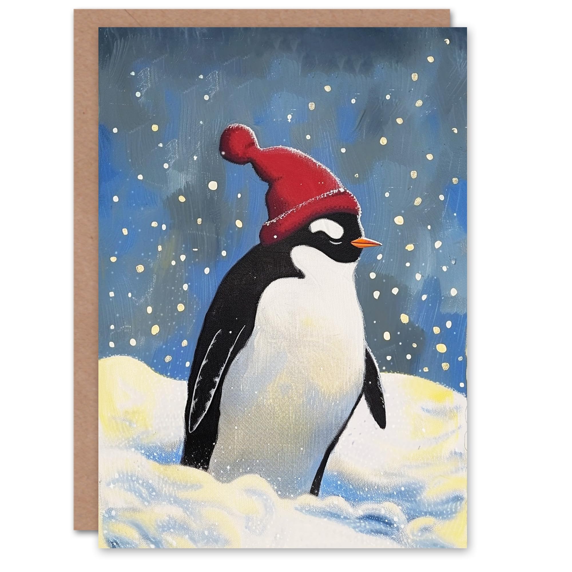 Cute Penguin Winter Hat Snow Painting Christmas Fun Gift Festive Xmas Card
