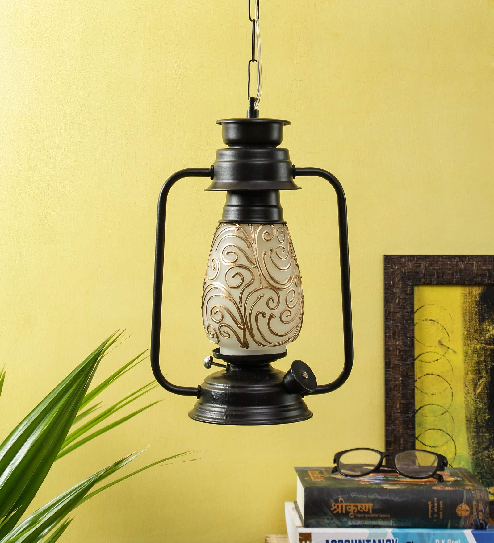 Devansh Black Mosiac Glass Lantern Hanging (Multicolour)