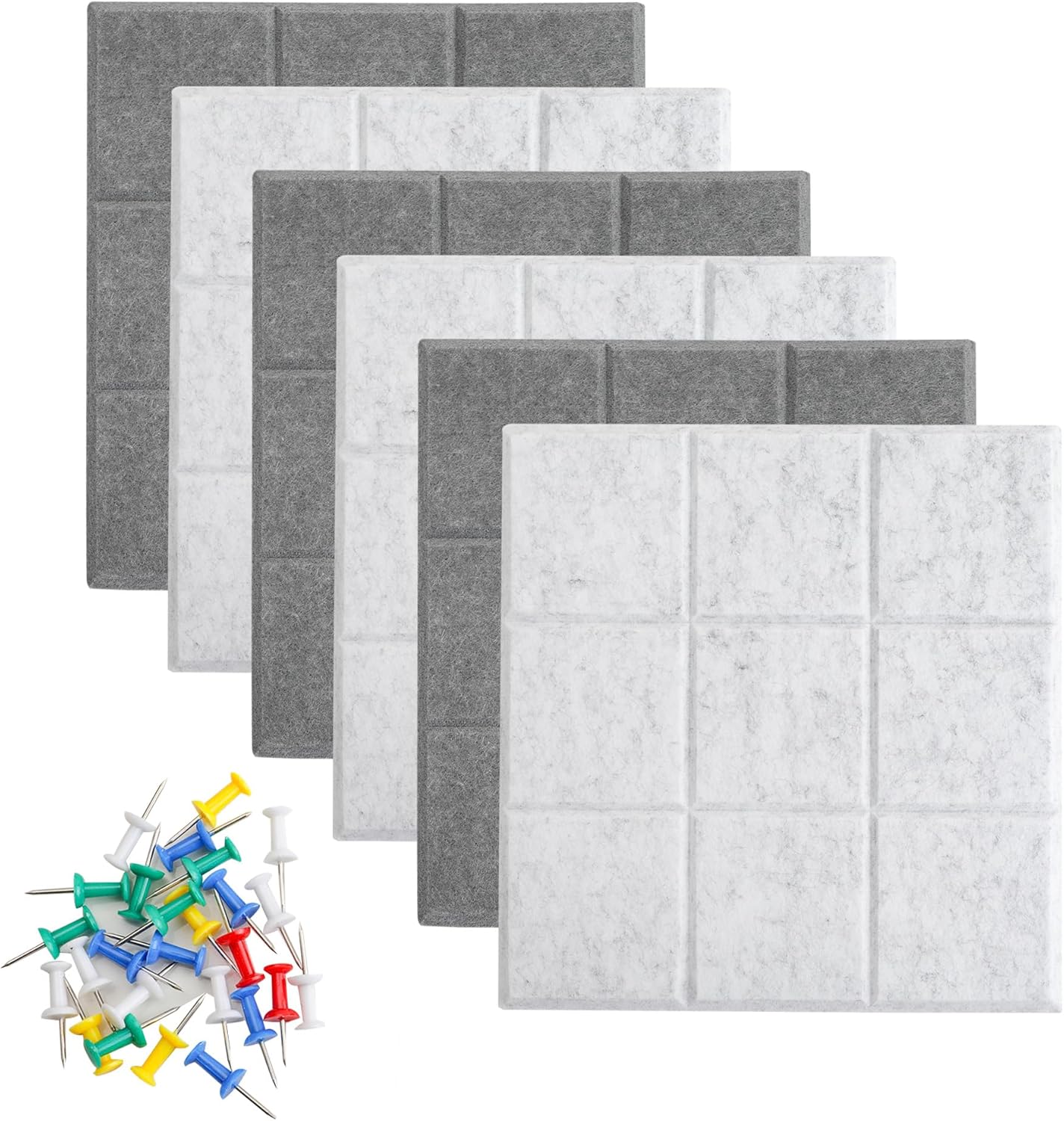 6 Pack Large Felt Board Tiles for Wall with 30 Push Pins