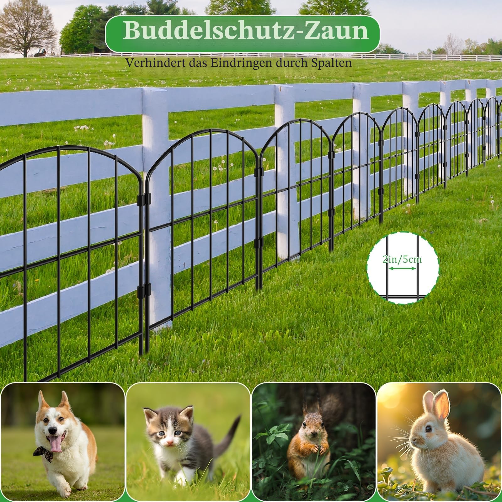 LIANTRAL 10 Stück Tierzaun Metall, Dekorativer Gartenzaun Steckzaun 41 cm x 3,2 m, Gewölbtes Design, Rostfrei, Kein Graben erforderlich, Zaun für Hunde & Kaninchen, Garten, Terrasse, Hof