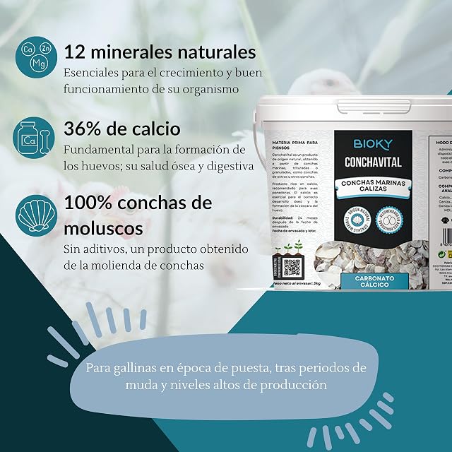 Foto 2 de 7 de Bioky ConchaVital 3kg - Calcio para Gallinas Ponedoras y Otras Aves