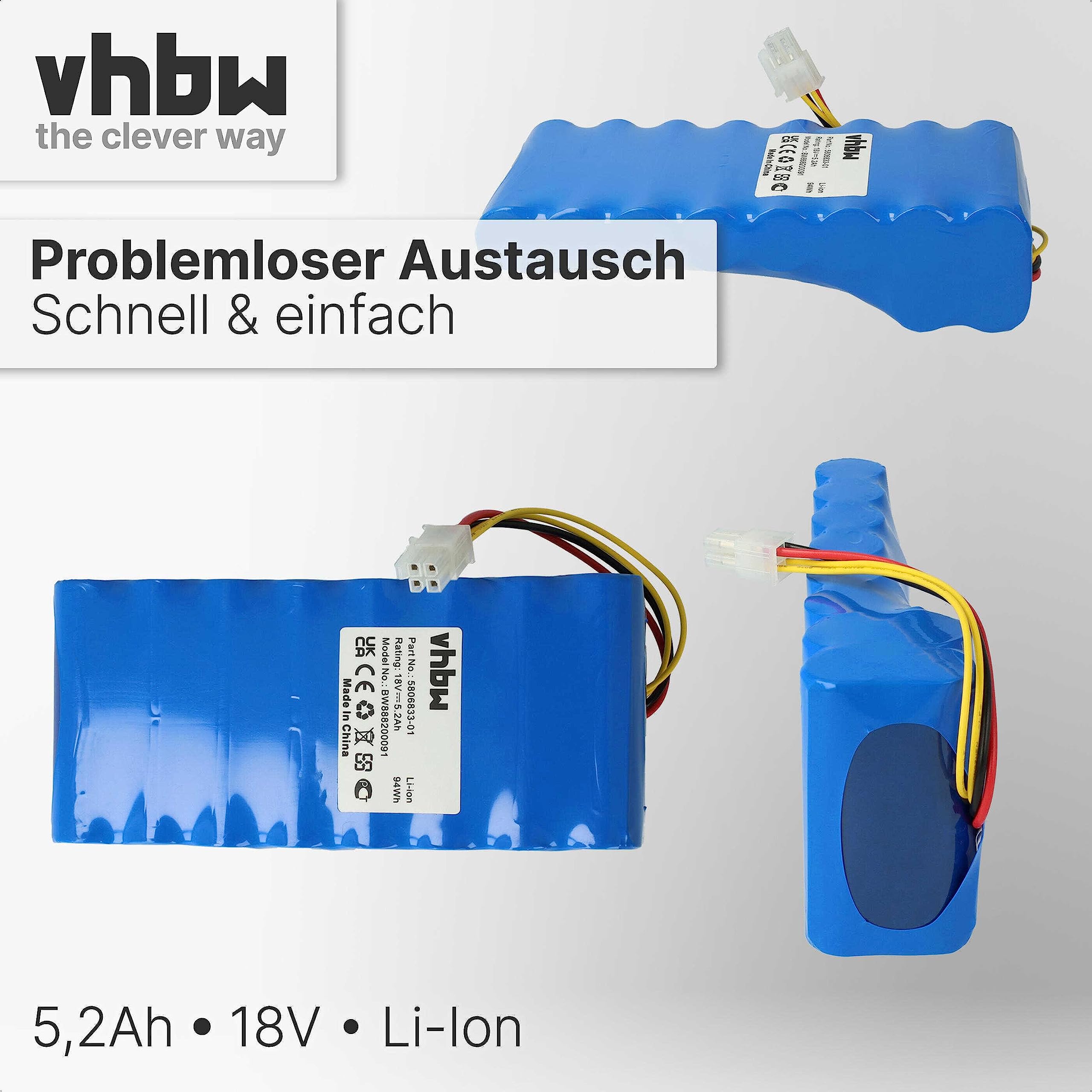 vhbw Batería (Pack) reemplaza Husqvarna 589585201, 5881464-02, 588146402, 588 14 64-02 para Robot cortacésped 5200mAh 18V Li-Ion
