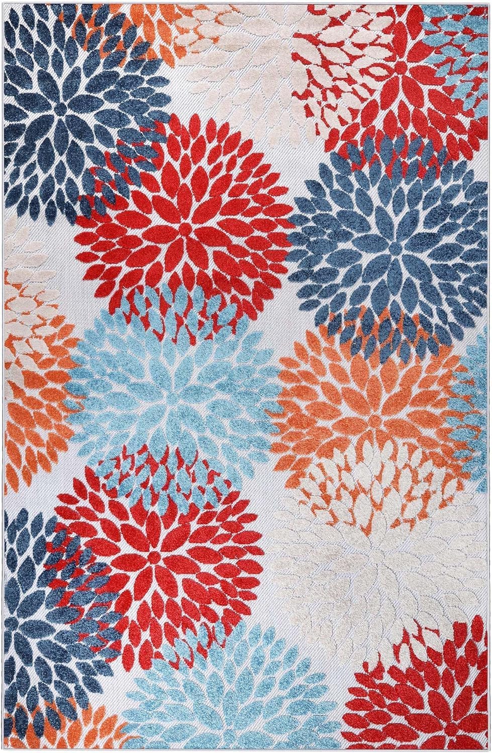 Superior Indoor Outdoor Area Rug, for Patio, Poolside, Deck, Backyard, Playroom, Kitchen, Dining Room Floors, Mudroom, Floral Medallion Floor Cover, Hydrangea Collection, 8' x 10', Multicolor