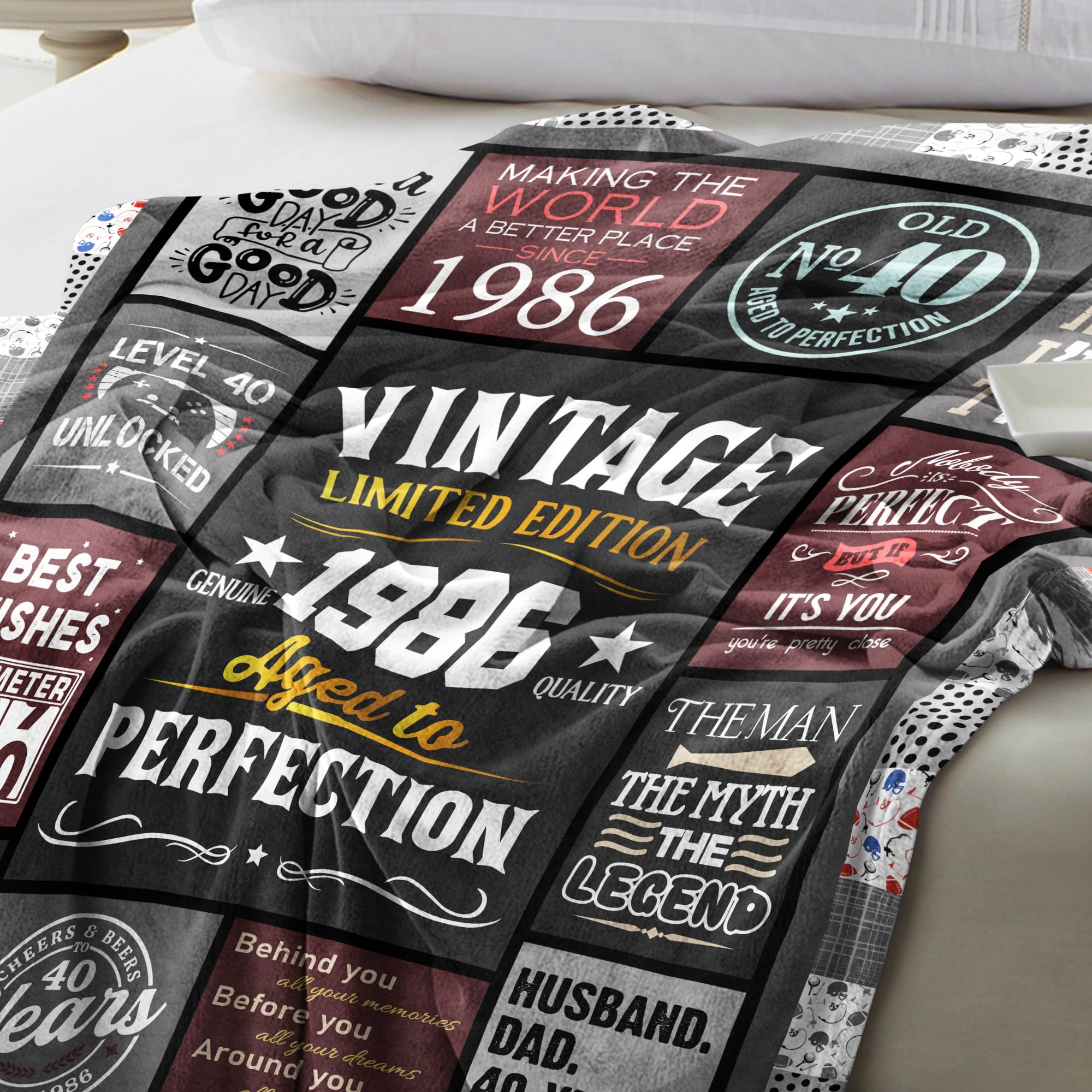 40th Birthday Gifts Men - 40 Year Old Gifts for Men - Turning 40 Gift for 40 Year Old Man - Funny Bday Gift for Male in Their 40s - 1986 40th Birthday Blanket 60" x 50"
