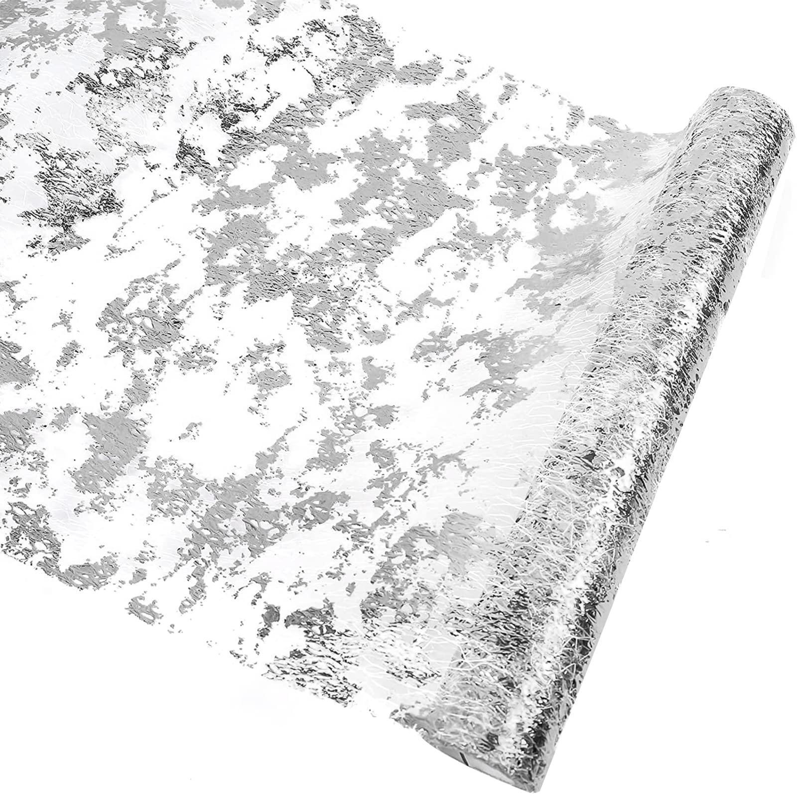 Table Runner 28cm x 5M Silver Table Runners Metallic Silver Runner Thin Mesh Long Table Decor DIY Easy to Cut for Wedding, Baby Shower, Birthday, Banquet, Christmas,Party,11*197 Inches