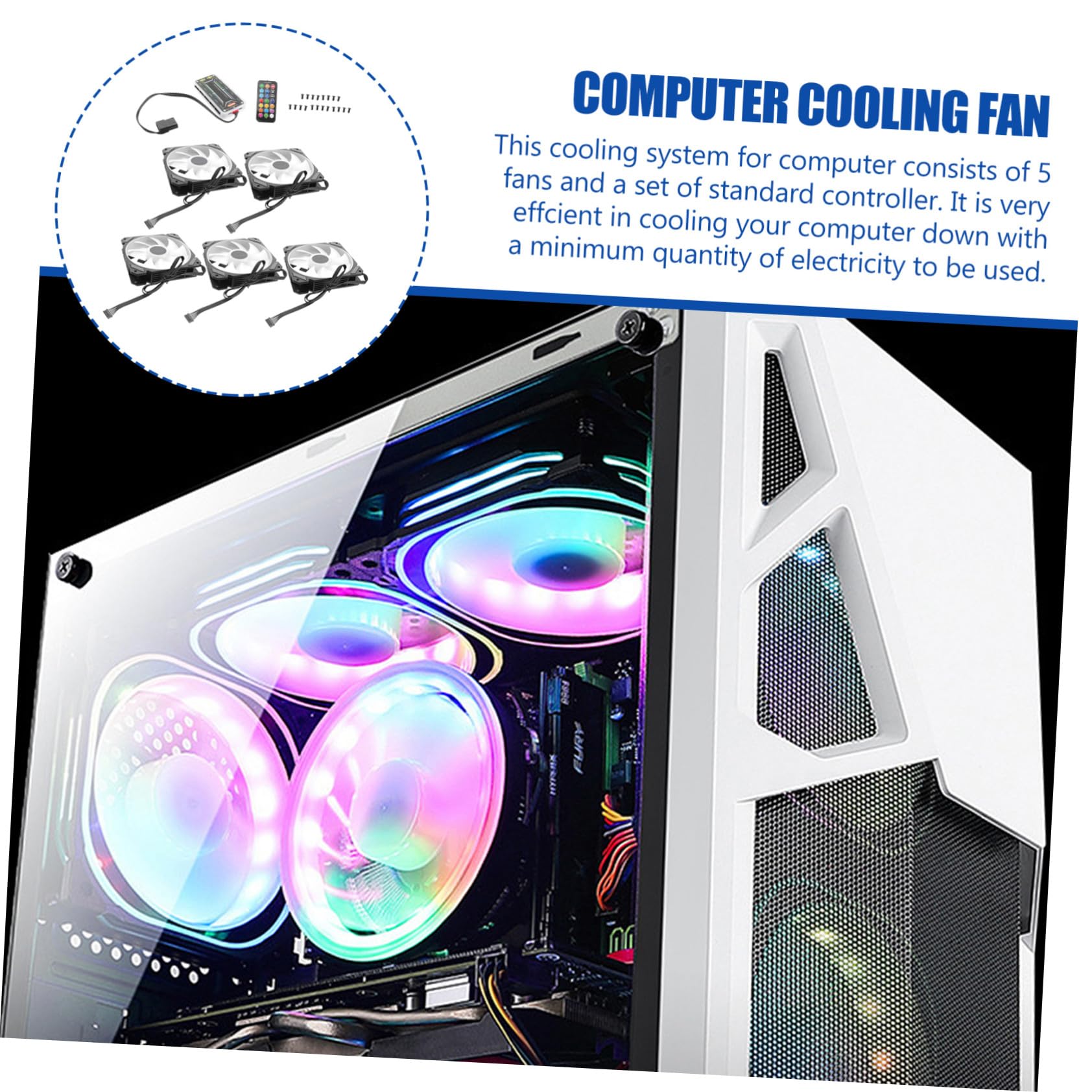 Garneck Ventilador de Refrigeración con Controlador Estándar para Ordenador Gaming con Luces Rgb, y Silencioso, Adecuado para Fiesta Verano y Sistema de Refrigeración de PC