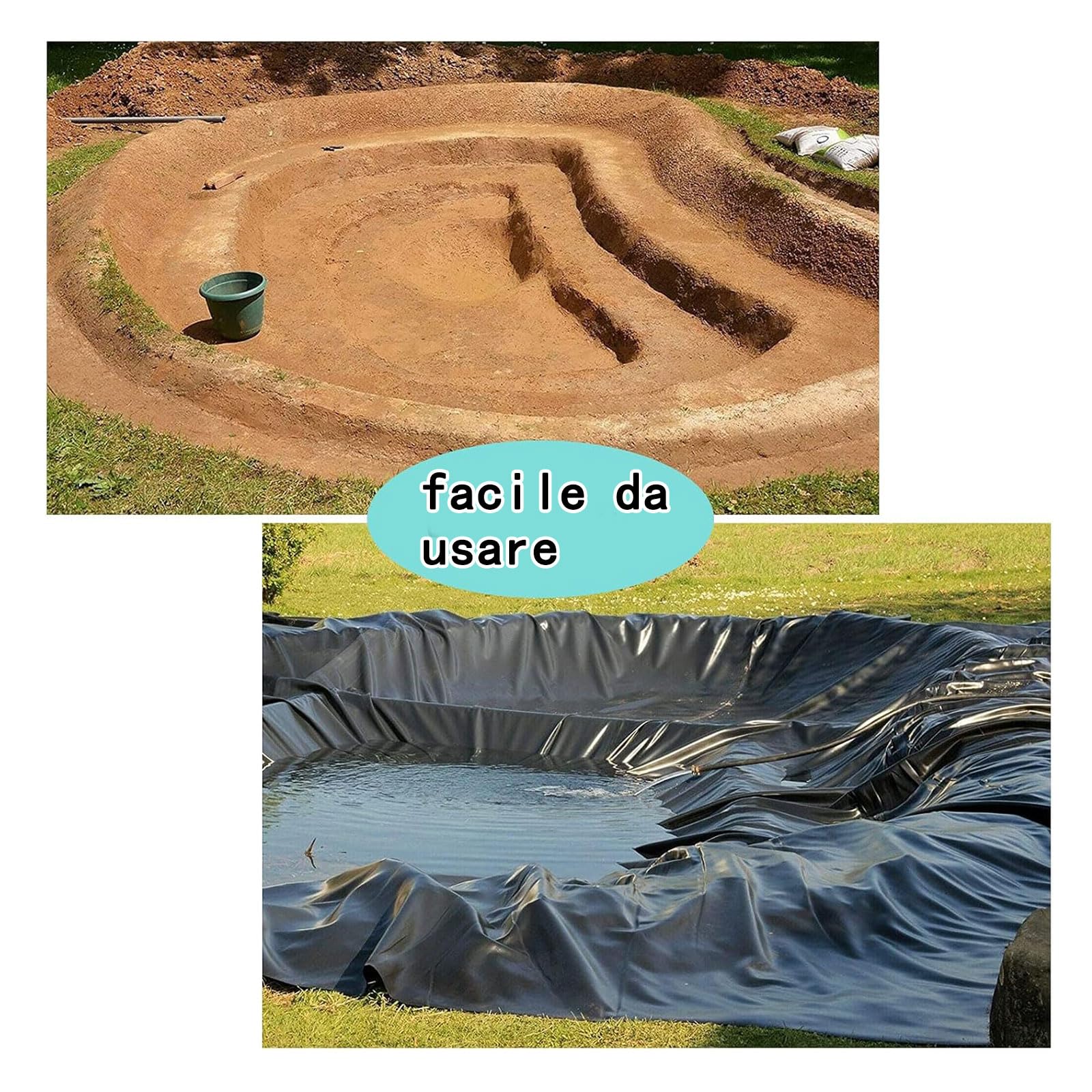Telo per stagno da giardino 8x10m,telo pvc laghetto,Rivestimento per Laghetto in HDPE Resistente,Fodera Laghetto Flessibile per Piscina Giardino per Laghetti,Fontane,Giardini Acquatici e Cascate