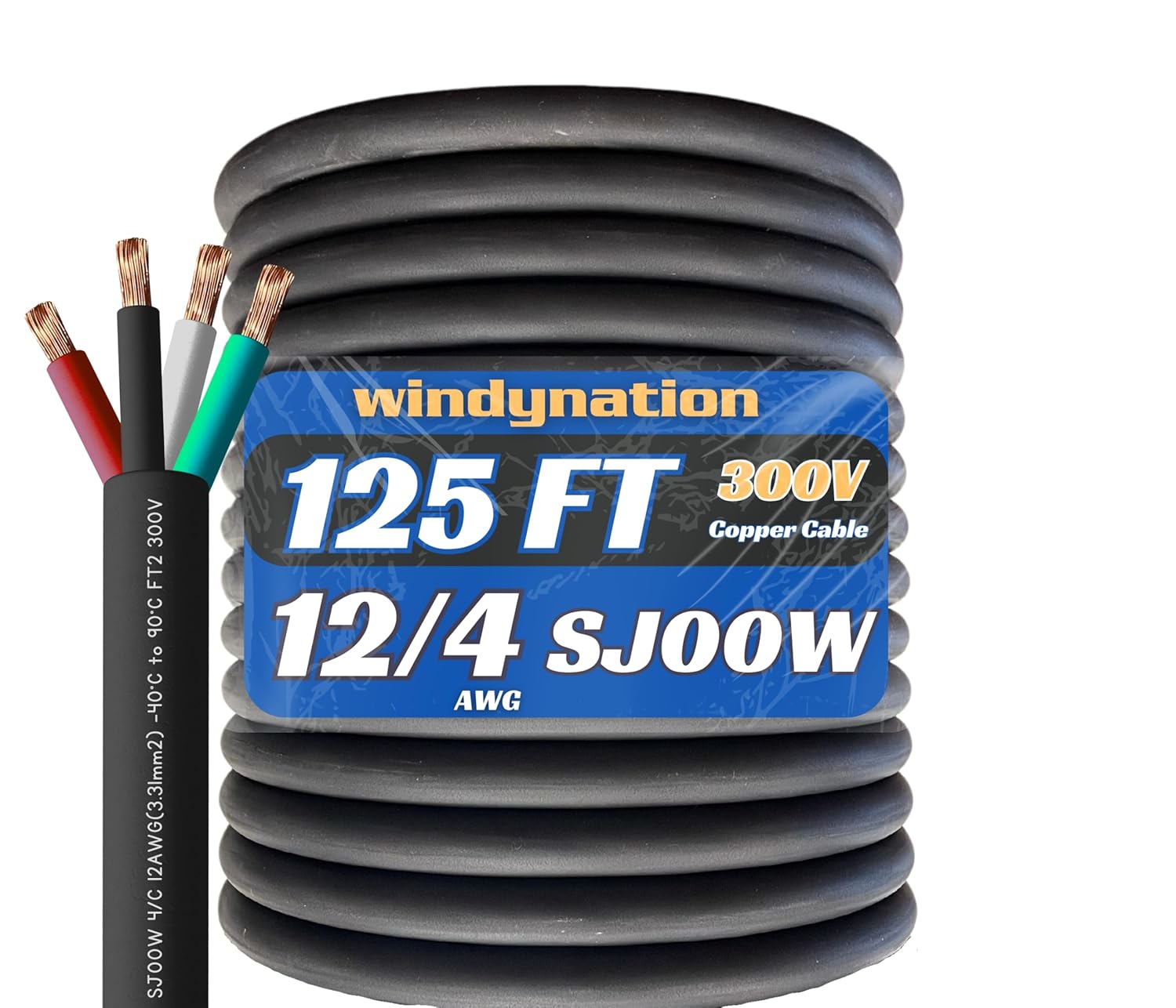 300 Feet 12/4 SJOOW Cable Cord 12 AWG 4 Conductor SO Wire - 12 Gauge 4 Conductor (12/4 Wire) 300V Portable Power Extension Cable for Motor Leads, Portable Lights, Battery Chargers