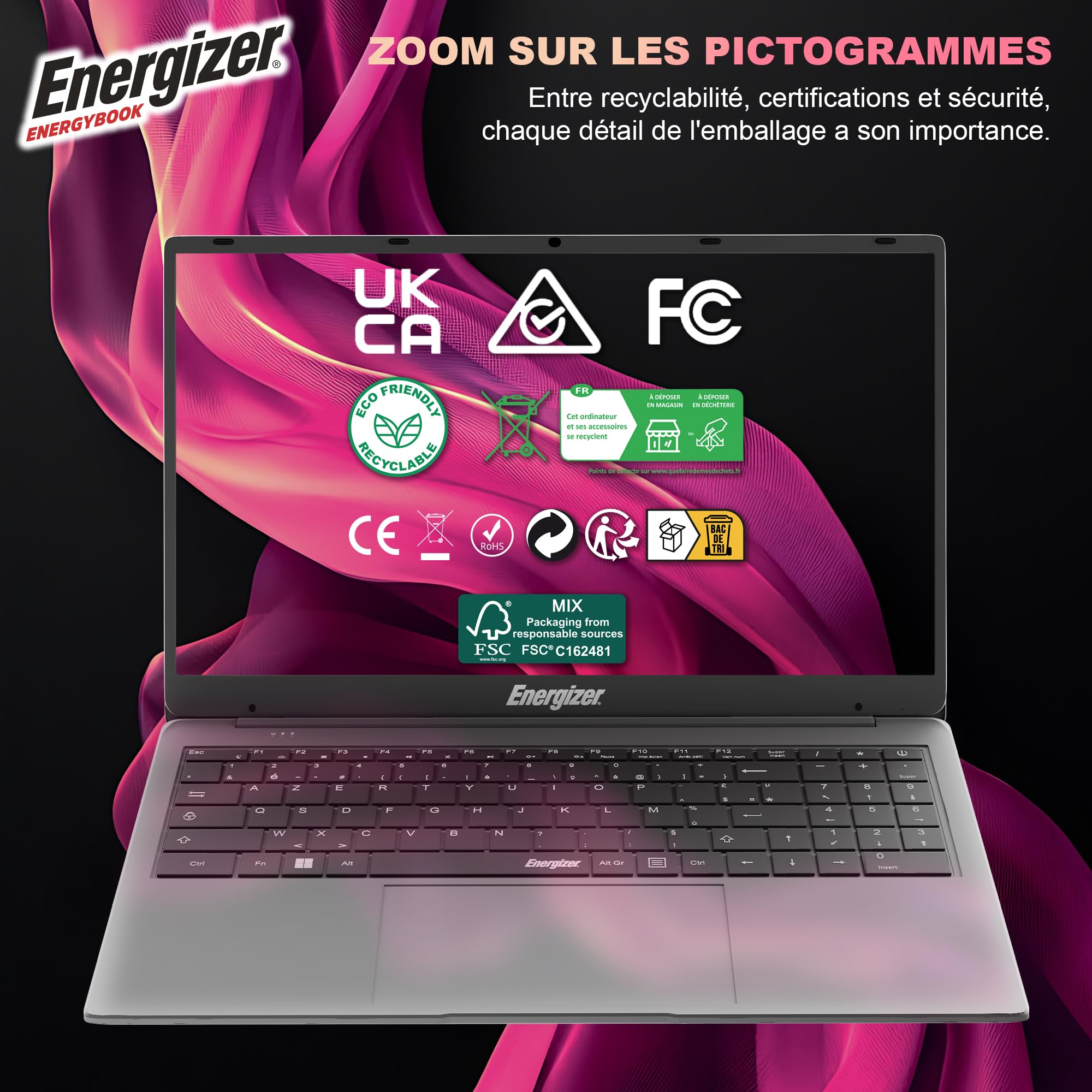 Energizer EnergyBook 15,6" HD+ - PC Portable 8Go RAM, SSD 256Go, Intel Celeron N4020, Windows 11, Clavier AZERTY, USB 3.0, HDMI – Laptop Fin & Léger pour Bureautique