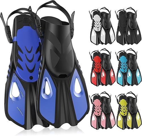 Aletas de esnórquel, aletas de natación, tamaño de viaje, cortas, ajustables, para esnórquel, buceo, adultos, hombres y mujeres, aletas de natación