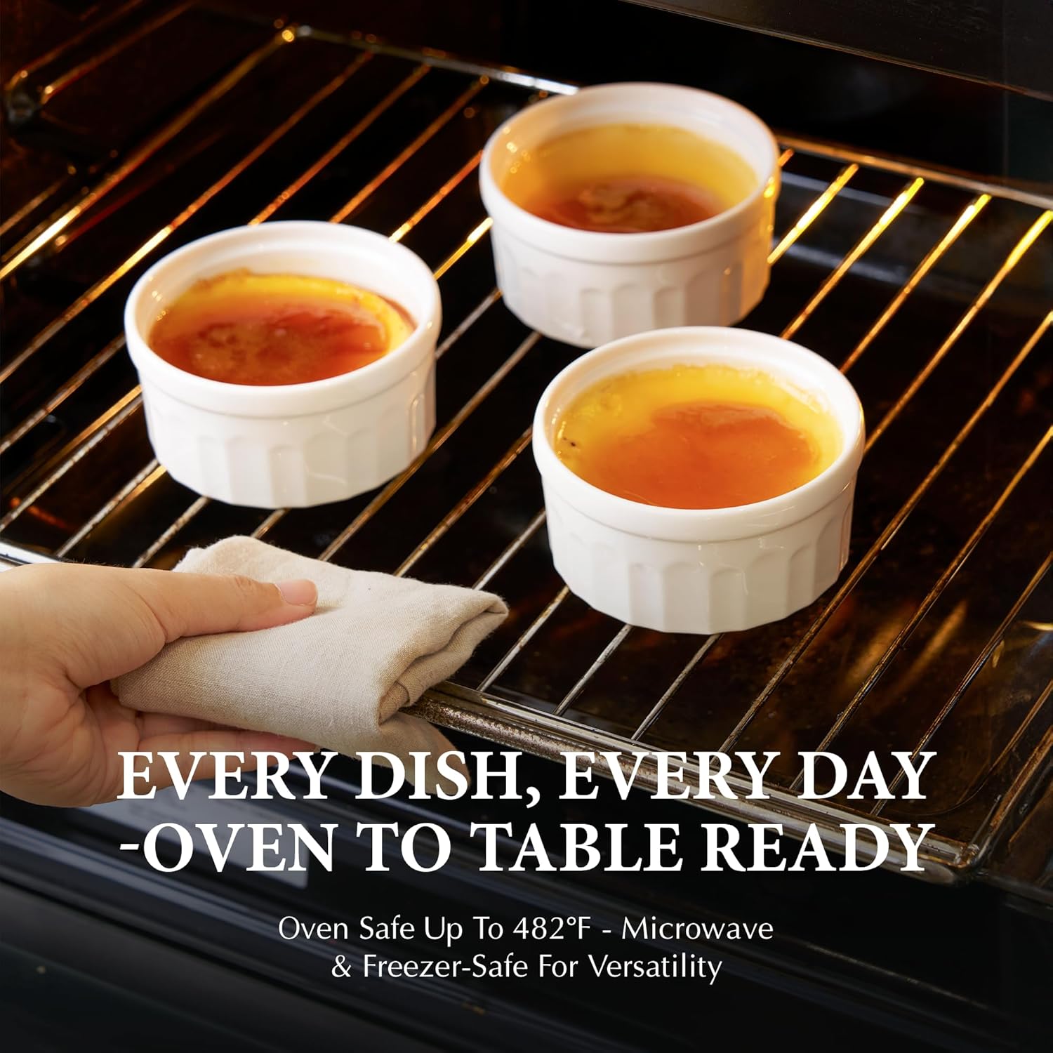 Minh Long Ramekins 6 oz Oven Safe,Porcelain Ramekin for Baking, Creme Brulee Ramekin Bowls Set of 6, Mini Baking White Ramekins 6 ounce, Kitchen Cookware Gifts for Men Women