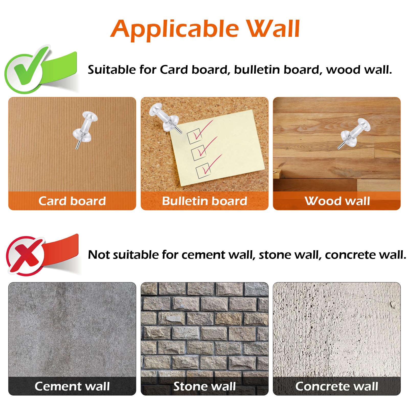 200 Pcs Push Pins Tacks Thumb Tacks for Wall Clear Plastic Head Steel Point Decorative Push Pins Standard — view 4