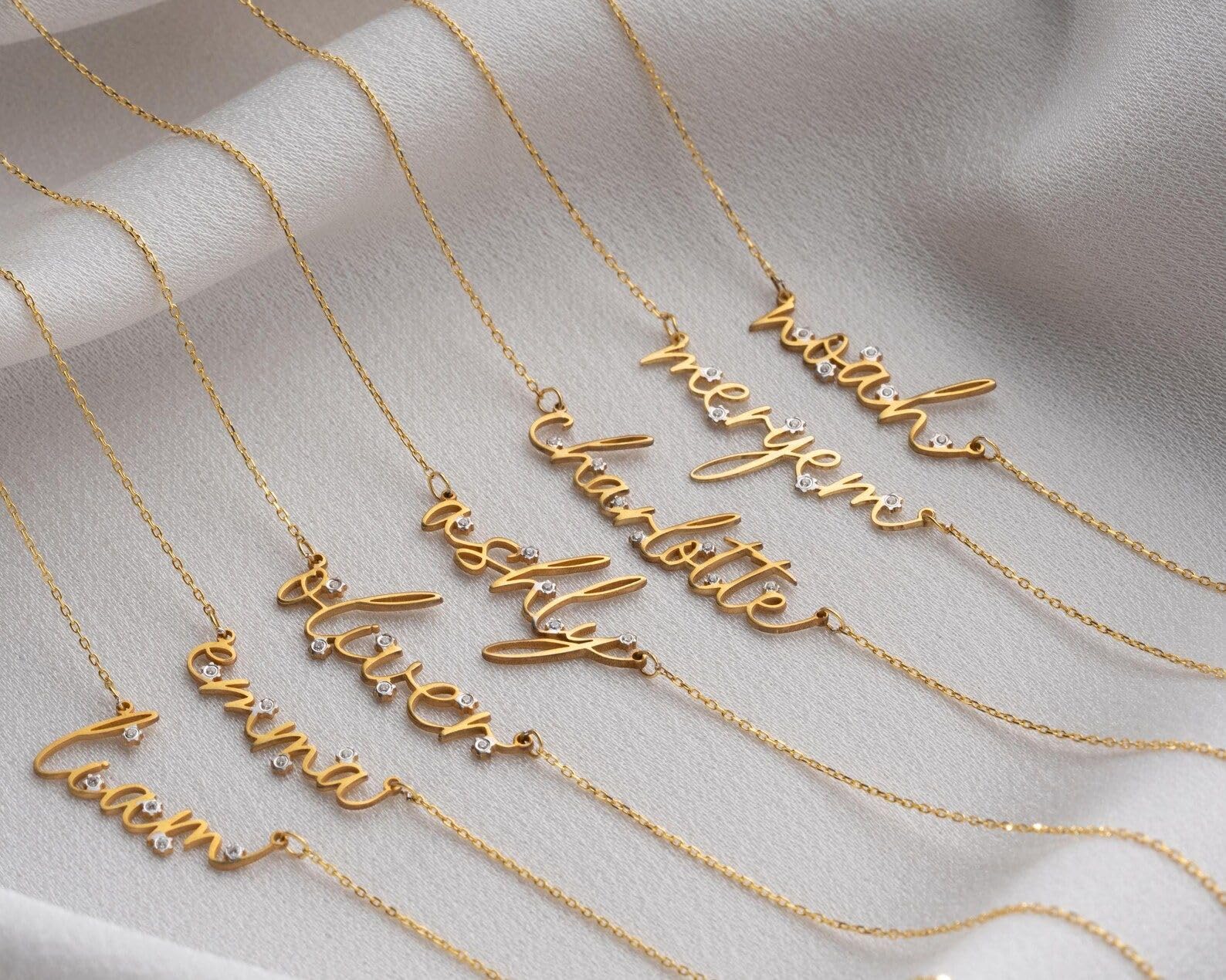 Personalizzato diamante collana con nome oro argento con ciondolo per lei Festa della Mamma Natale anniversario compleanno