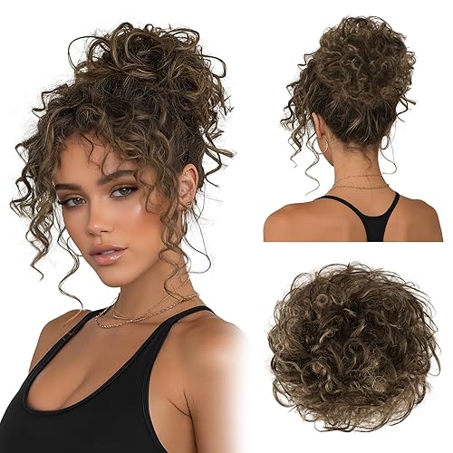 RUWISS Curly Messy Bun Hair Piece Human Hair, Thick Fluffy