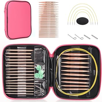 Interchangeable Circular Knitting Needles Set, 13 Pairs 26pcs Rose Gold Aluminum Knitting Needles Kit, Sizes 3.0mm10.0mm, Knitting Needle Case & Accessories for Knitting Beginners & Advanced