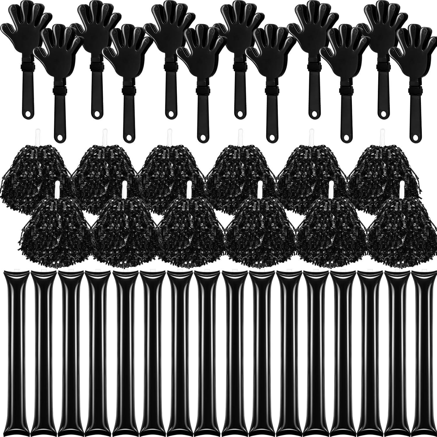 40 Pcs Black Pom Poms Cheerleading Black Hand Clappers and Black Thunder Sticks Cheering Noise Makers for Sporting Events Football Games School Team Spirit Items Party Favors Dance(black)
