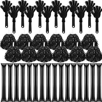 40 Pcs Black Hand Clappers and black Thunder Sticks Pom Poms Cheerleading Noise Makers for Sporting Events Football Games School Team Spirit Items Party Favors Dance