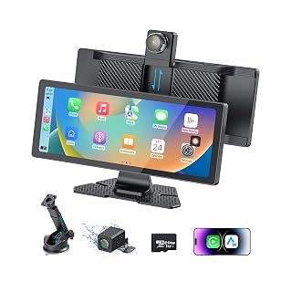 10.26" Portable Wireless Carplay Screen for Car, 4K HD Car Stereo Touch Screen with Apple CarPlay/Android Auto, 4K Dash Cam, 1080P Backup Camera, Mirror Link, Voice Control, Bluetooth, GPS, AUX/FM - Amazon product rated Grade A
